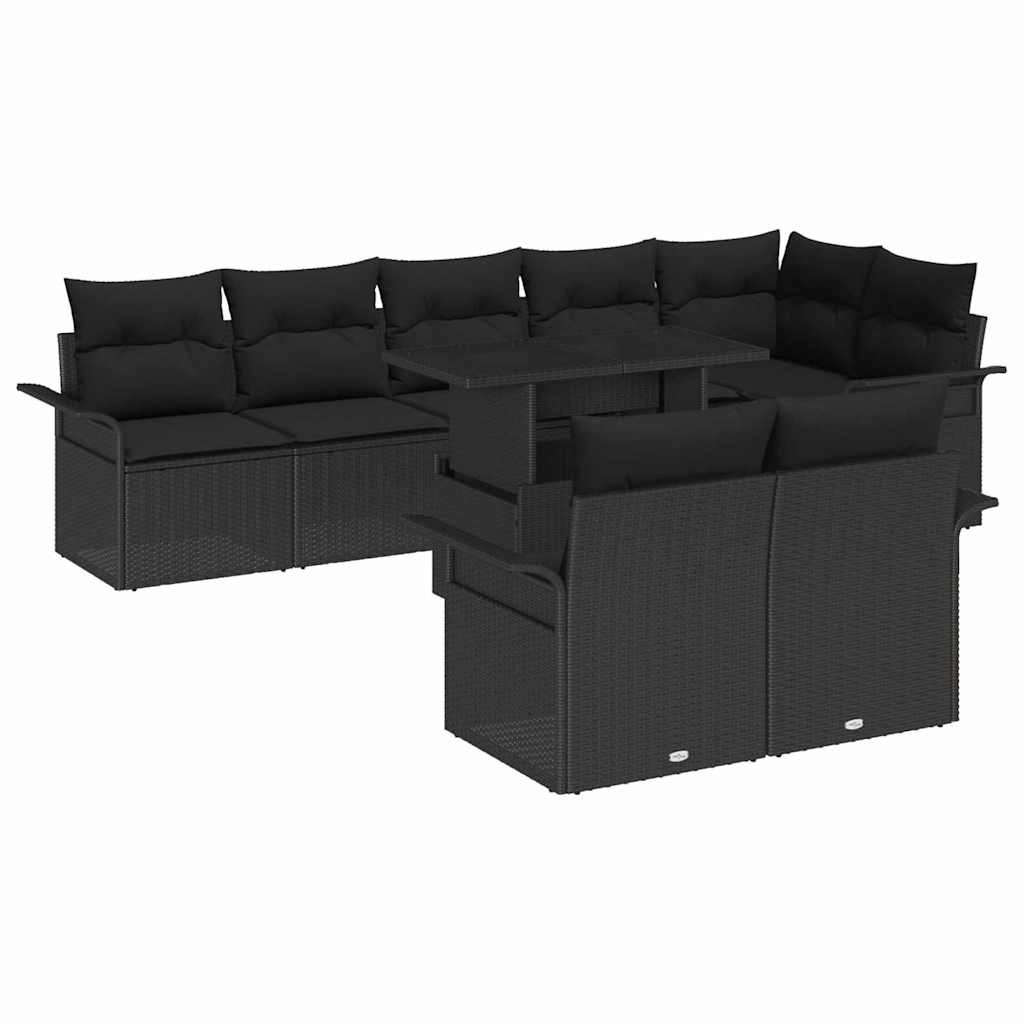 Gartensofa-set 9 stk. Schwarz [Synthetisch]: Poly Rattan