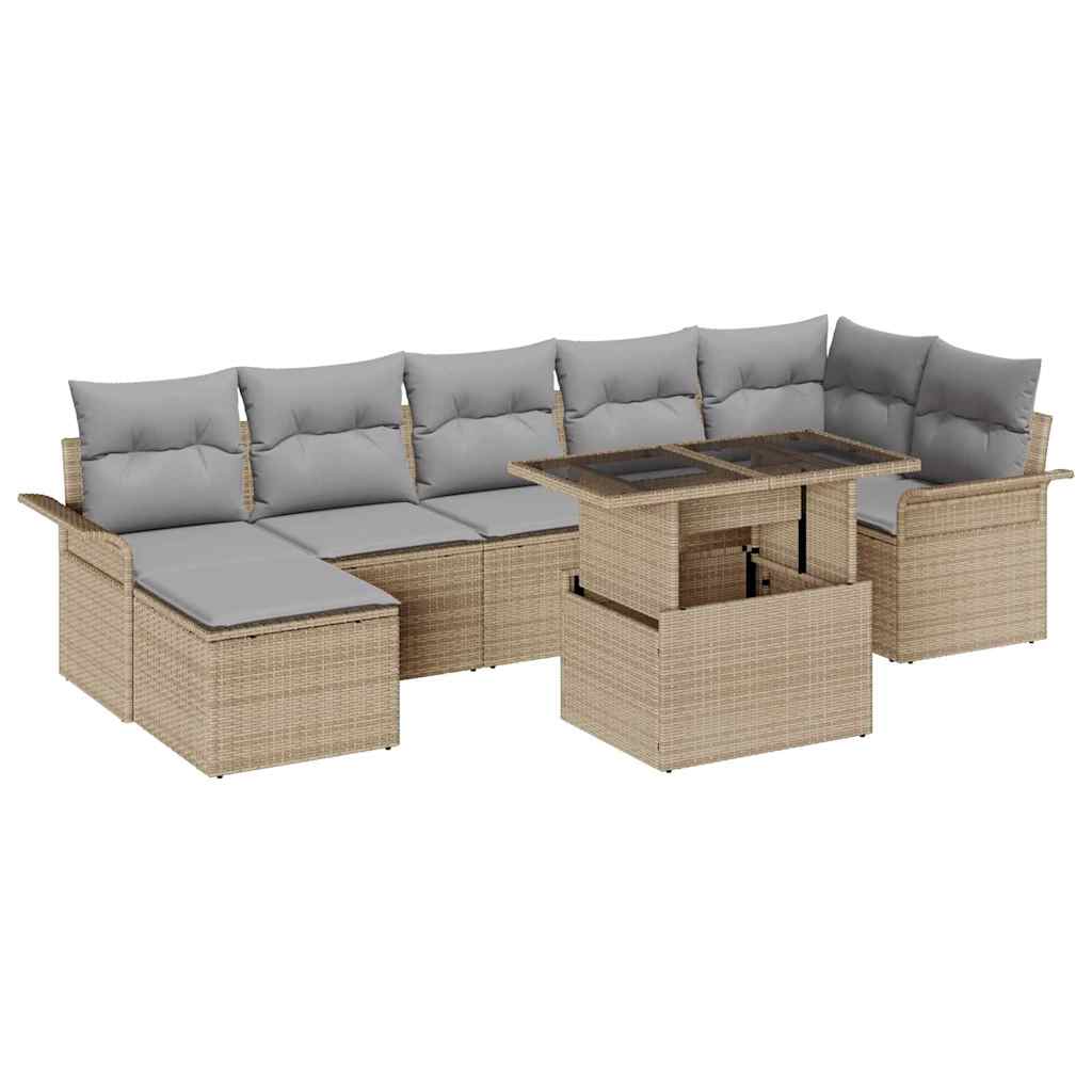 Gartensofa-set 8 stk. Beige [Synthetisch]: Poly Rattan