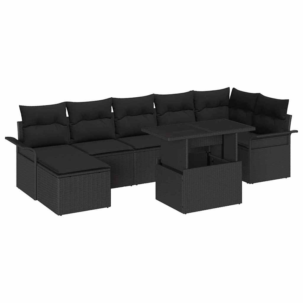 Gartensofa-set 8 stk. Schwarz [Synthetisch]: Poly Rattan