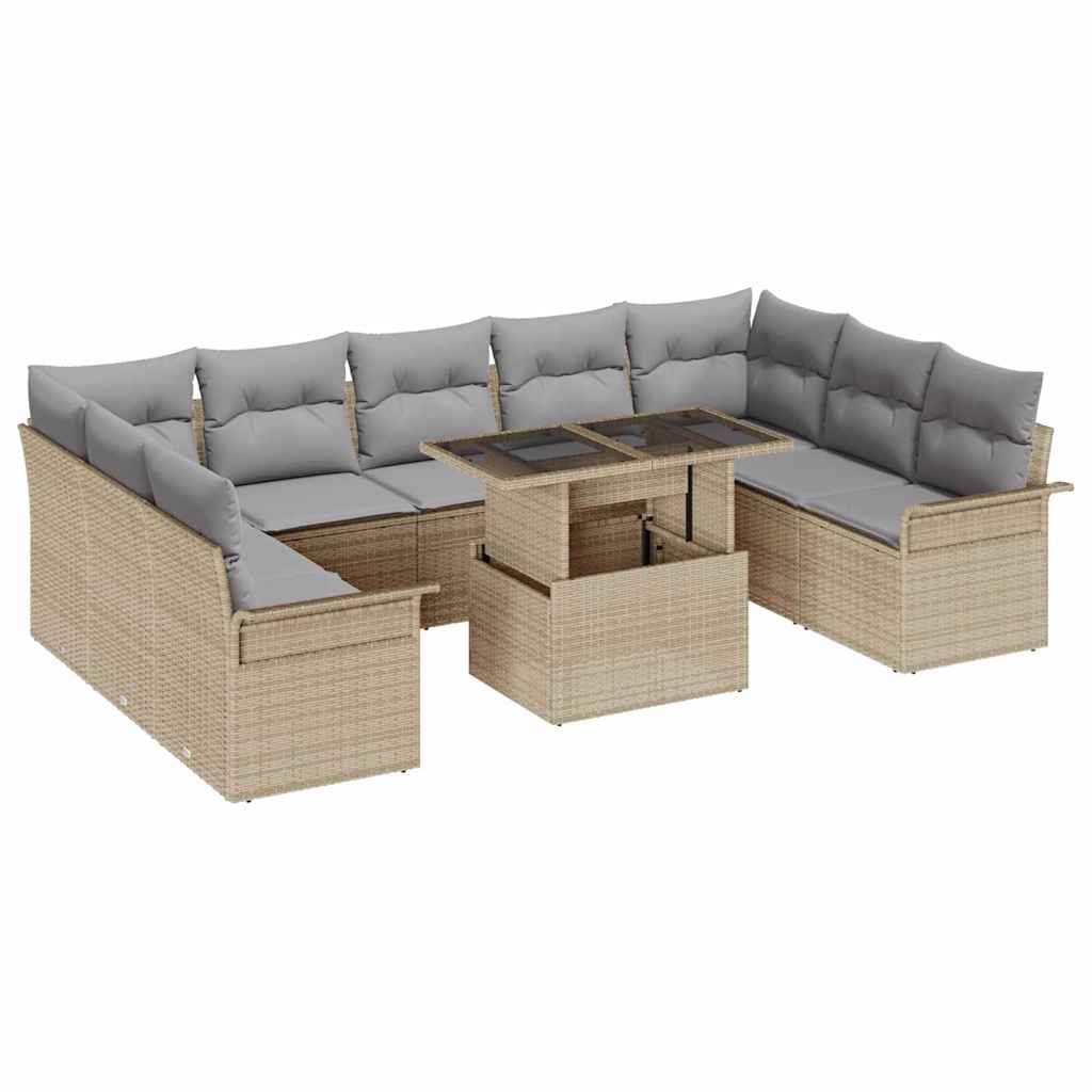 Gartensofa-set 10 stk. Beige Poly Rattan
