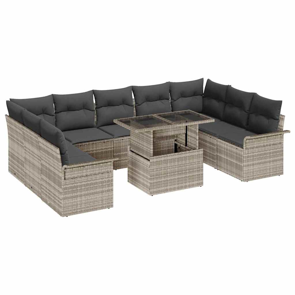Gartensofa-set 10 stk. Hellgrau Poly Rattan