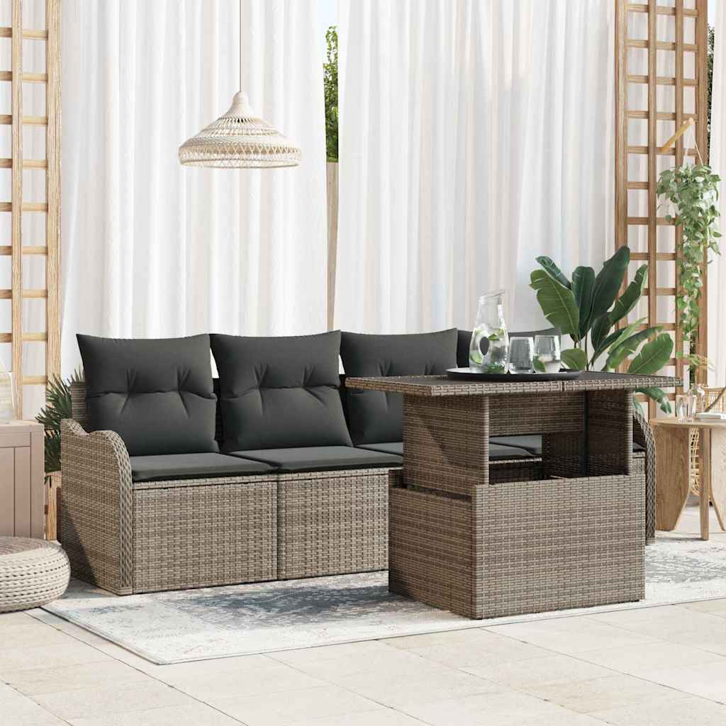 Gartensofa-set 5 stk. 4-Sitzanzahl Grau Poly Rattan