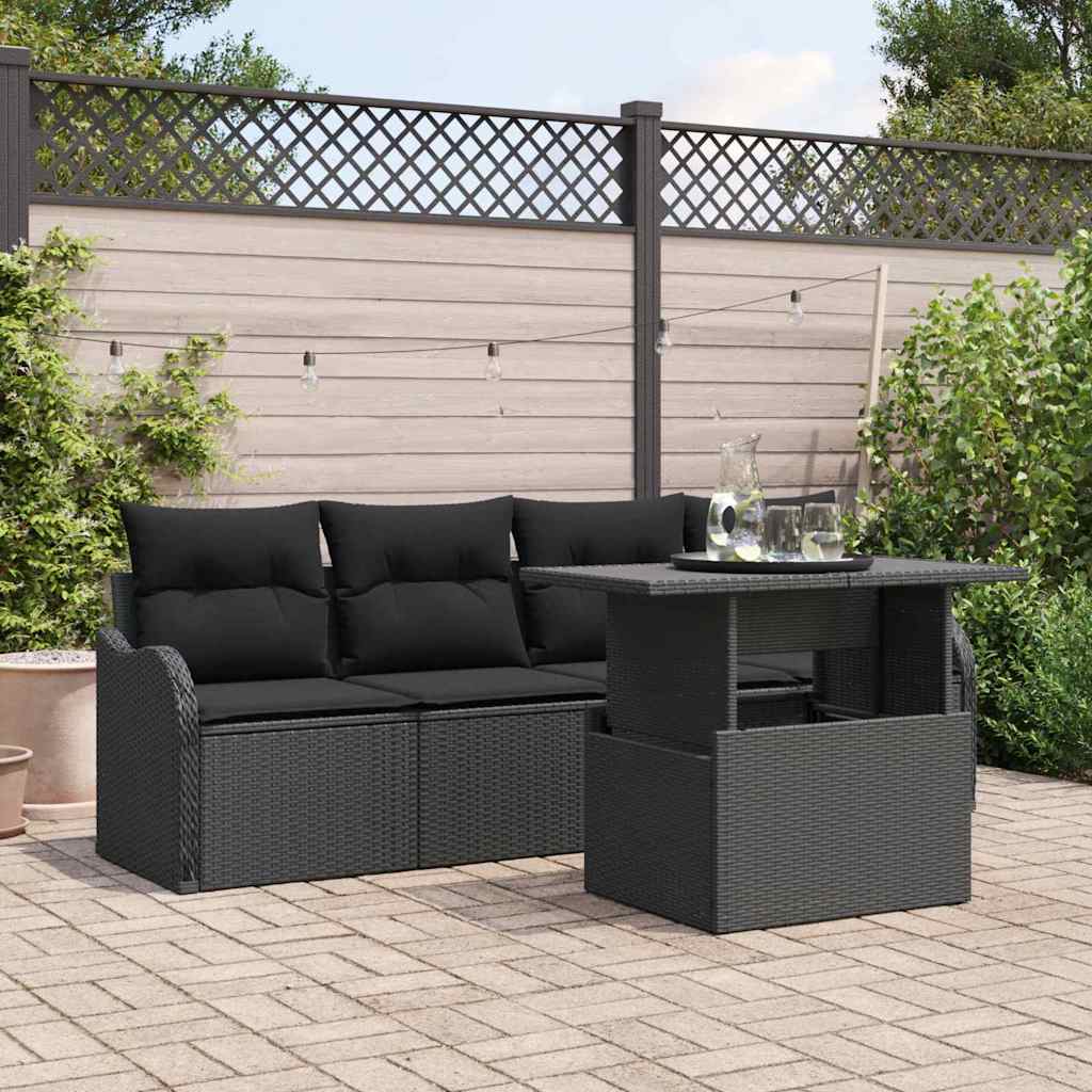 Gartensofa-set 5 stk. 4-Sitzanzahl Schwarz Poly Rattan