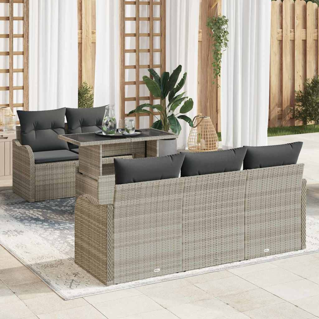 Gartensofa-set 6 Stk. Hellgrau Poly Rattan