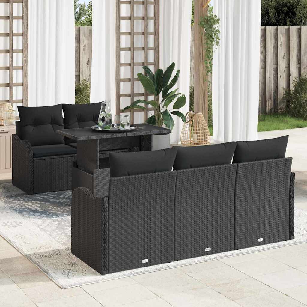 Gartensofa-set 6 Stk. Schwarz Poly Rattan