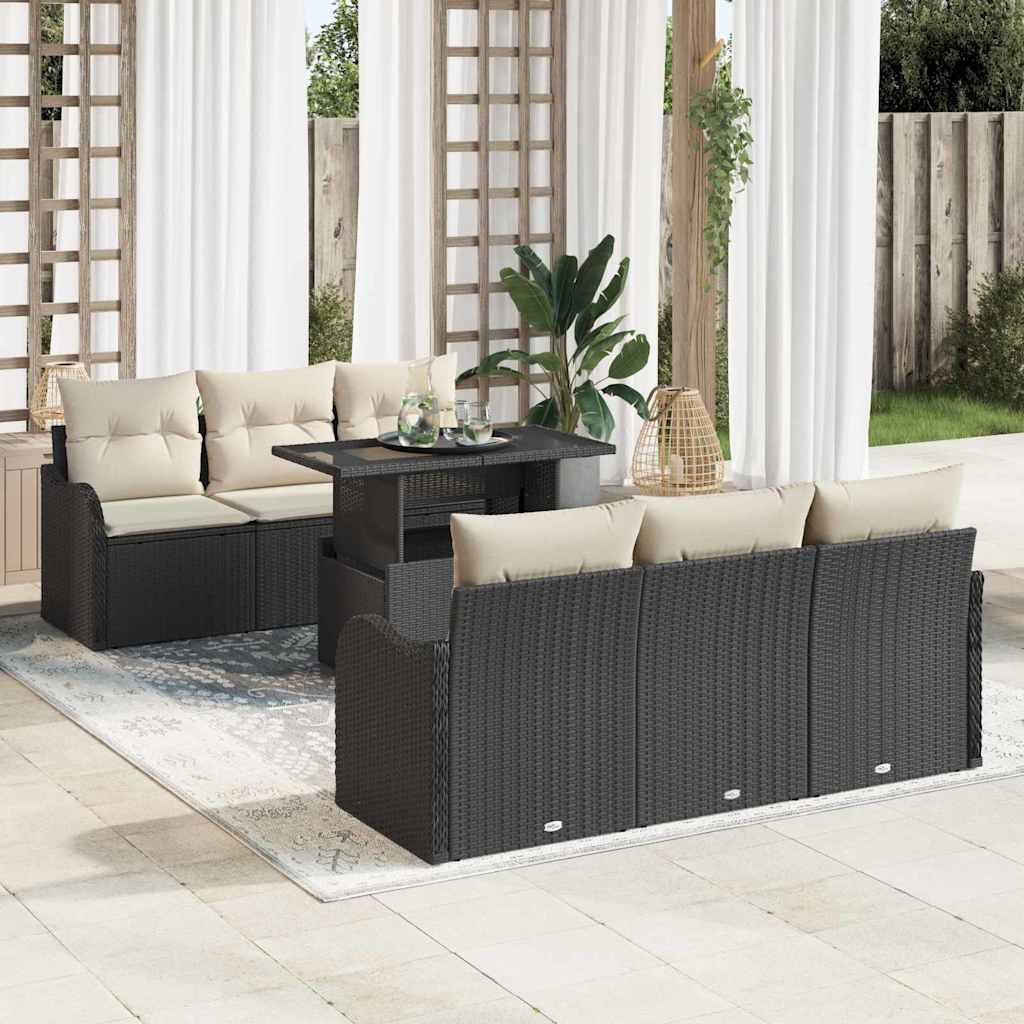 Gartensofa-set 7 Stk. 6-Sitzanzahl Schwarz Poly Rattan