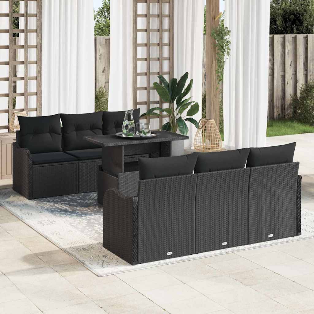 Gartensofa-set 7 Stk. 6-Sitzanzahl Schwarz Poly Rattan