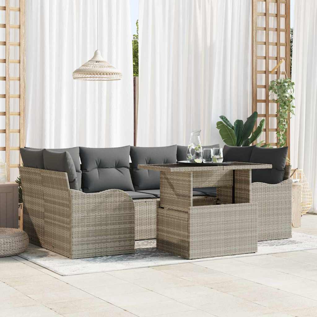 Gartensofa-set 7 stk. 6-Sitzanzahl Hellgrau Poly Rattan