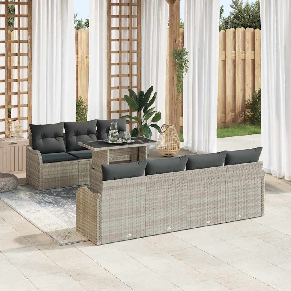 Gartensofa-set 8 Stk. 7-Sitzanzahl Hellgrau Poly Rattan