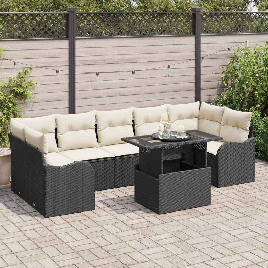 Gartensofa-set 8 stk. 7-Sitzanzahl Schwarz Poly Rattan