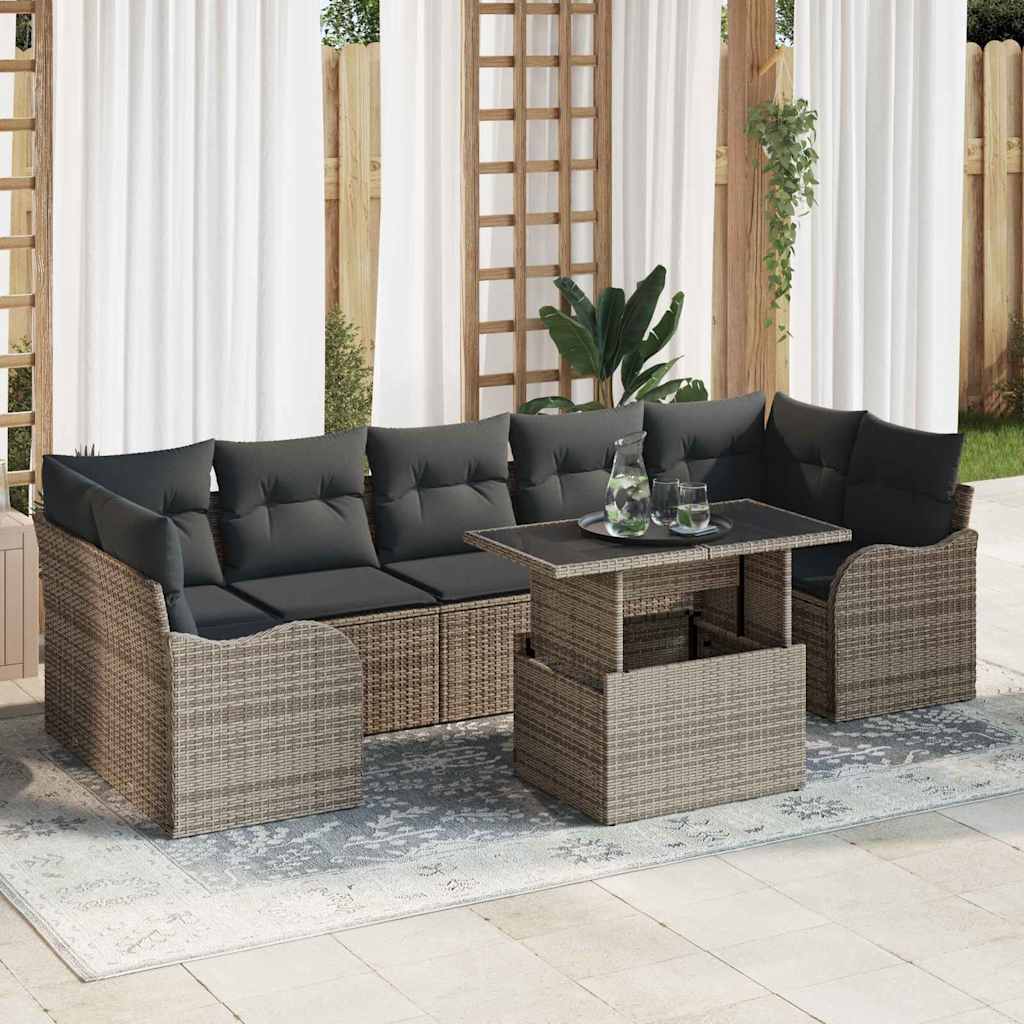 Gartensofa-set 8 stk. 7-Sitzanzahl Grau Poly Rattan