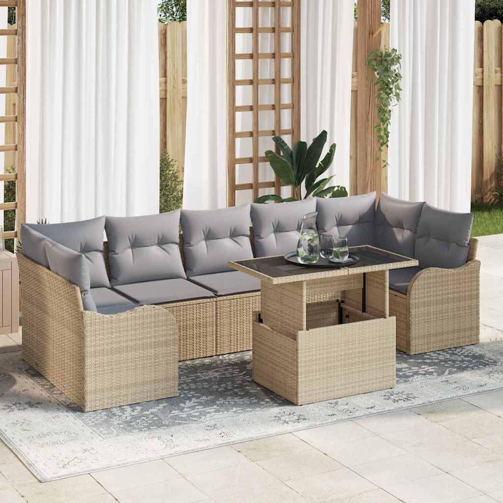 Gartensofa-set 8 stk. 7-Sitzanzahl Beige Poly Rattan