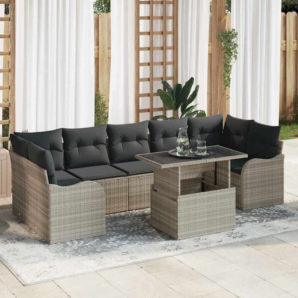 Gartensofa-set 8 stk. 7-Sitzanzahl Hellgrau Poly Rattan