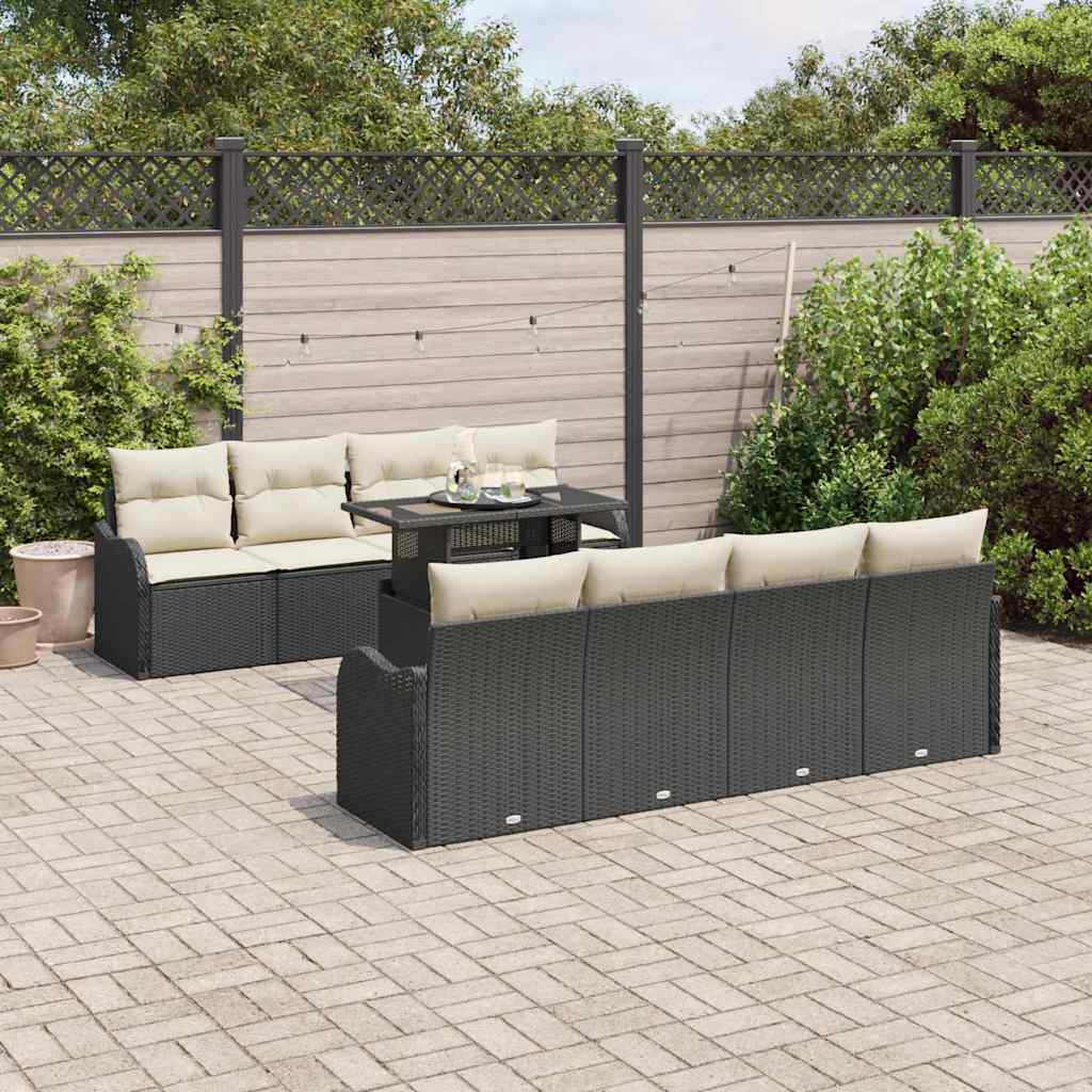 Gartensofa-set 9 Stk. 8-Sitzanzahl Schwarz Poly Rattan