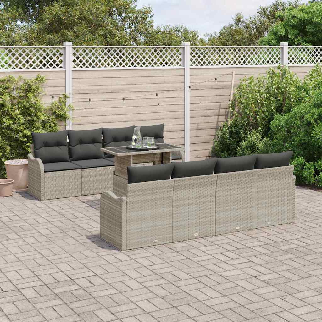 Gartensofa-set 9 Stk. 8-Sitzanzahl Hellgrau Poly Rattan