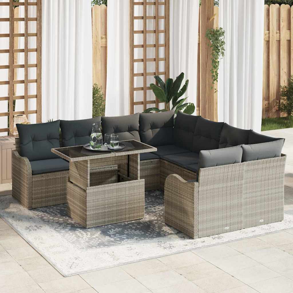 Gartensofa-set 9 Stk. 8-Sitzanzahl Hellgrau Polyrattan