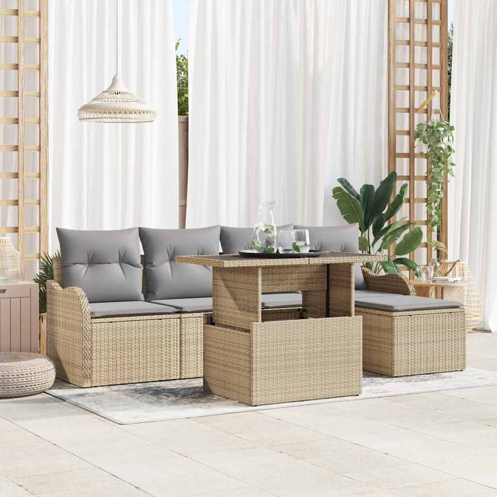 Gartensofa-set 6 stk. Beige [Synthetisch]: Polyrattan