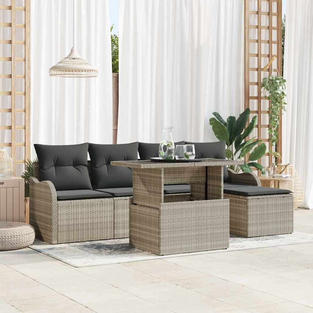 Gartensofa-set 6 stk. Hellgrau [Synthetisch]: Polyrattan