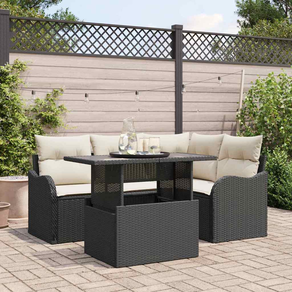 Gartensofa-set 5 stk. Schwarz Poly Rattan