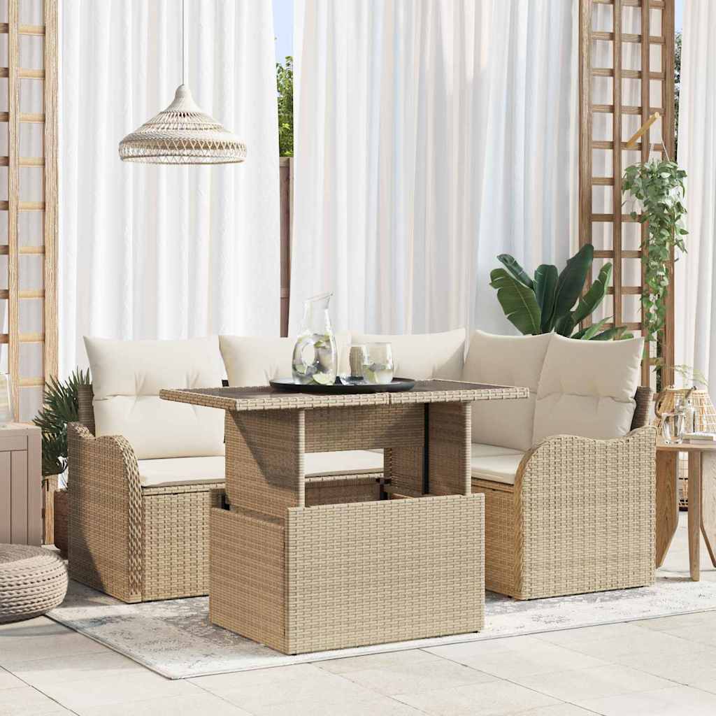 Gartensofa-set 5 stk. Beige Poly Rattan
