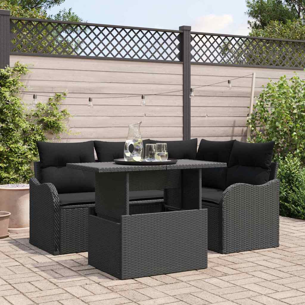 Gartensofa-set 5 stk. Schwarz Poly Rattan