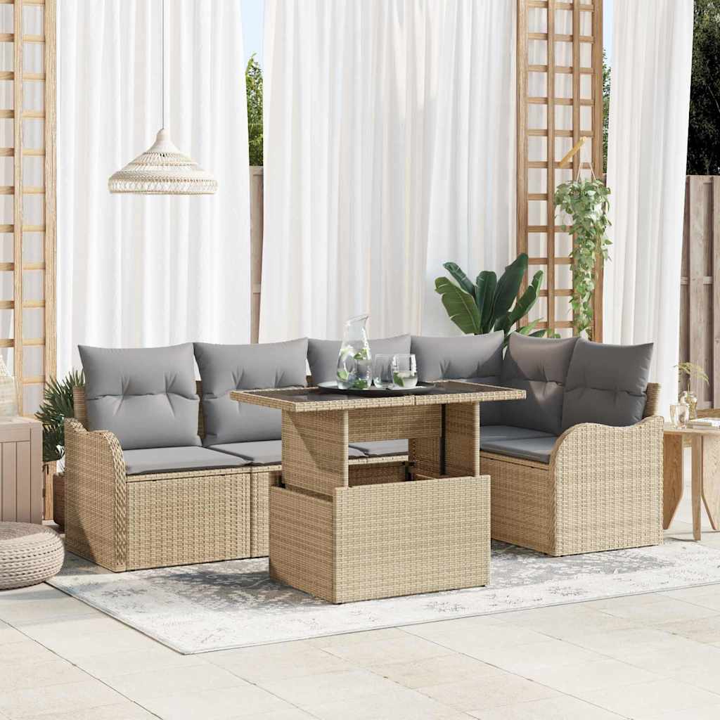Gartensofa-set 6 stk. Beige Poly Rattan
