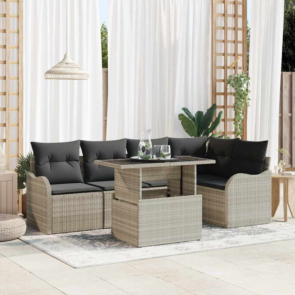 Gartensofa-set 6 stk. Hellgrau Poly Rattan
