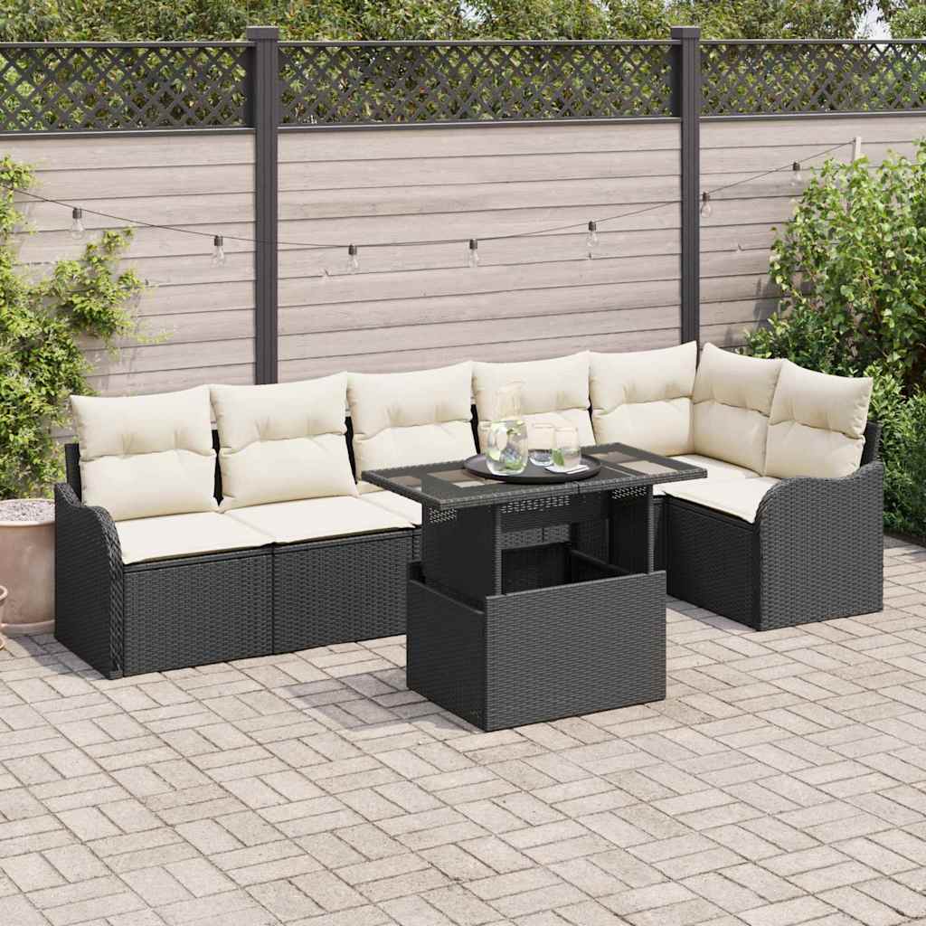Gartensofa-set 7 stk. Schwarz Poly Rattan