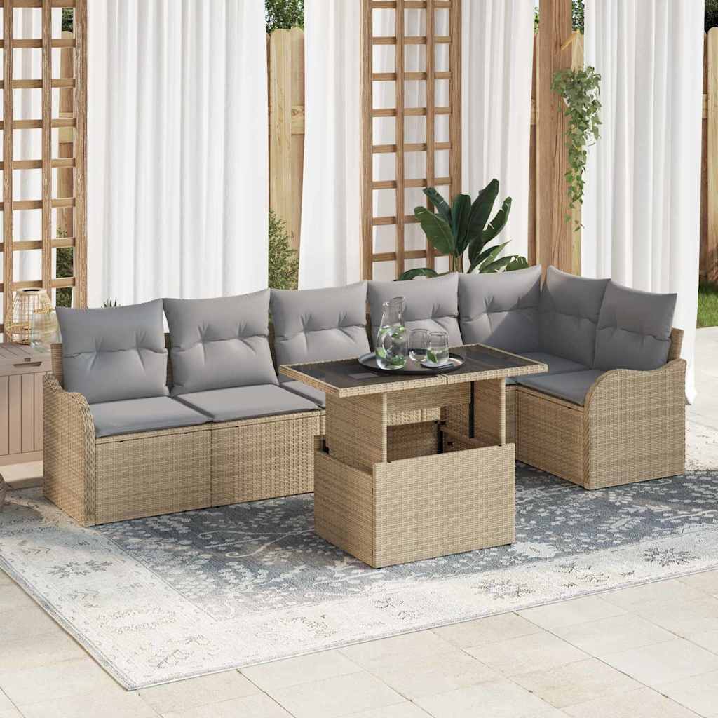 Gartensofa-set 7 stk. Beige Poly Rattan