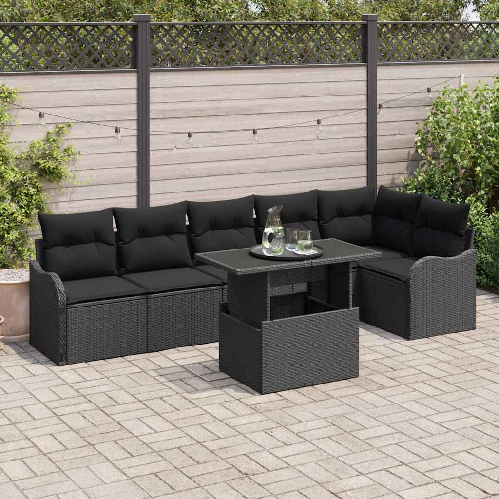 Gartensofa-set 7 stk. Schwarz Poly Rattan