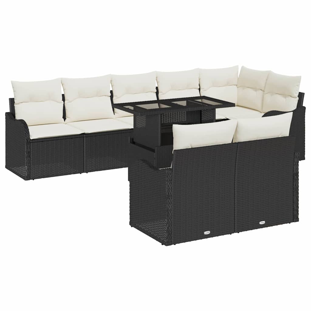 Garten-Sofa-Set 9 stk. Schwarz Poly Rattan
