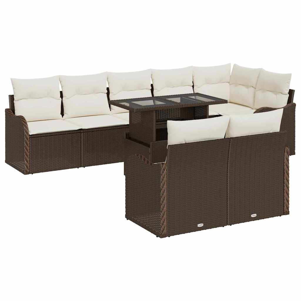 Garten-Sofa-Set 9 stk. Braun Poly Rattan
