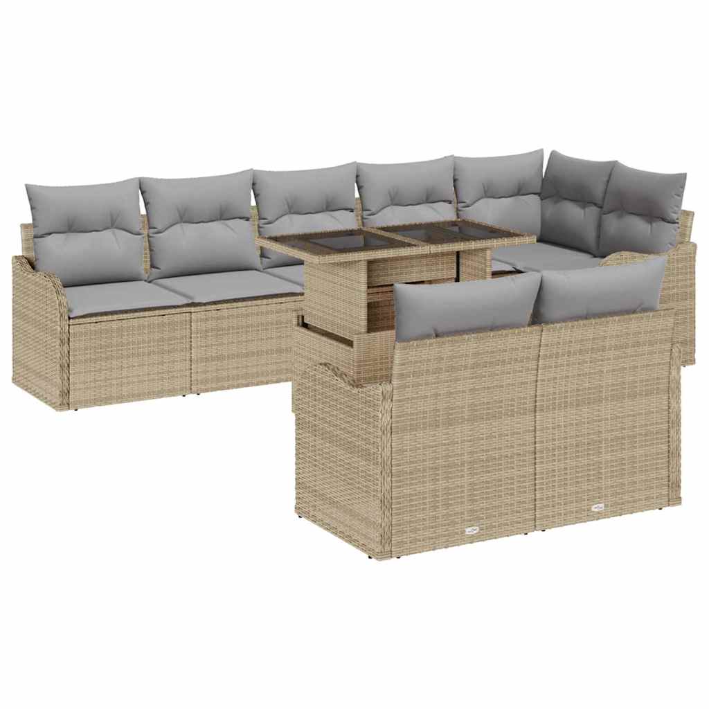 Garten-Sofa-Set 9 stk. Beige Poly Rattan