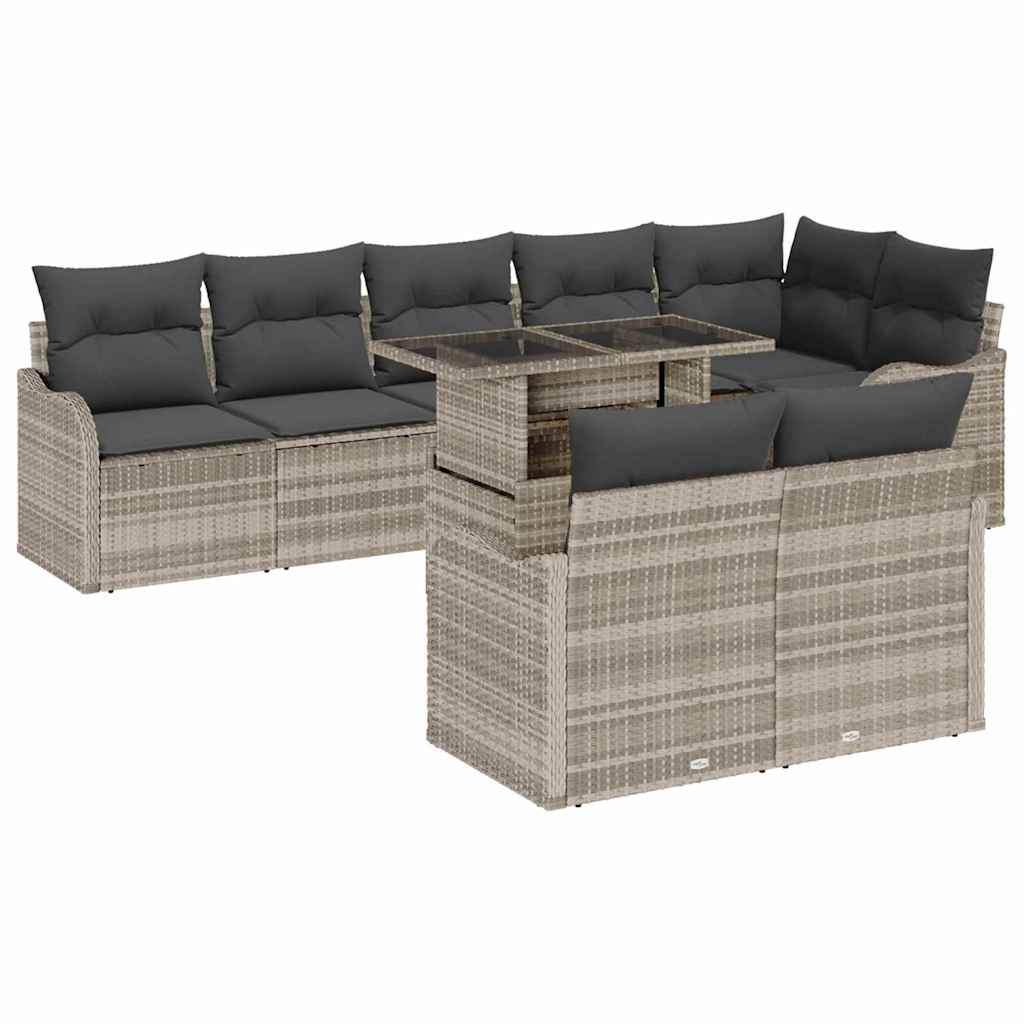 Garten-Sofa-Set 9 stk. Hellgrau Poly Rattan