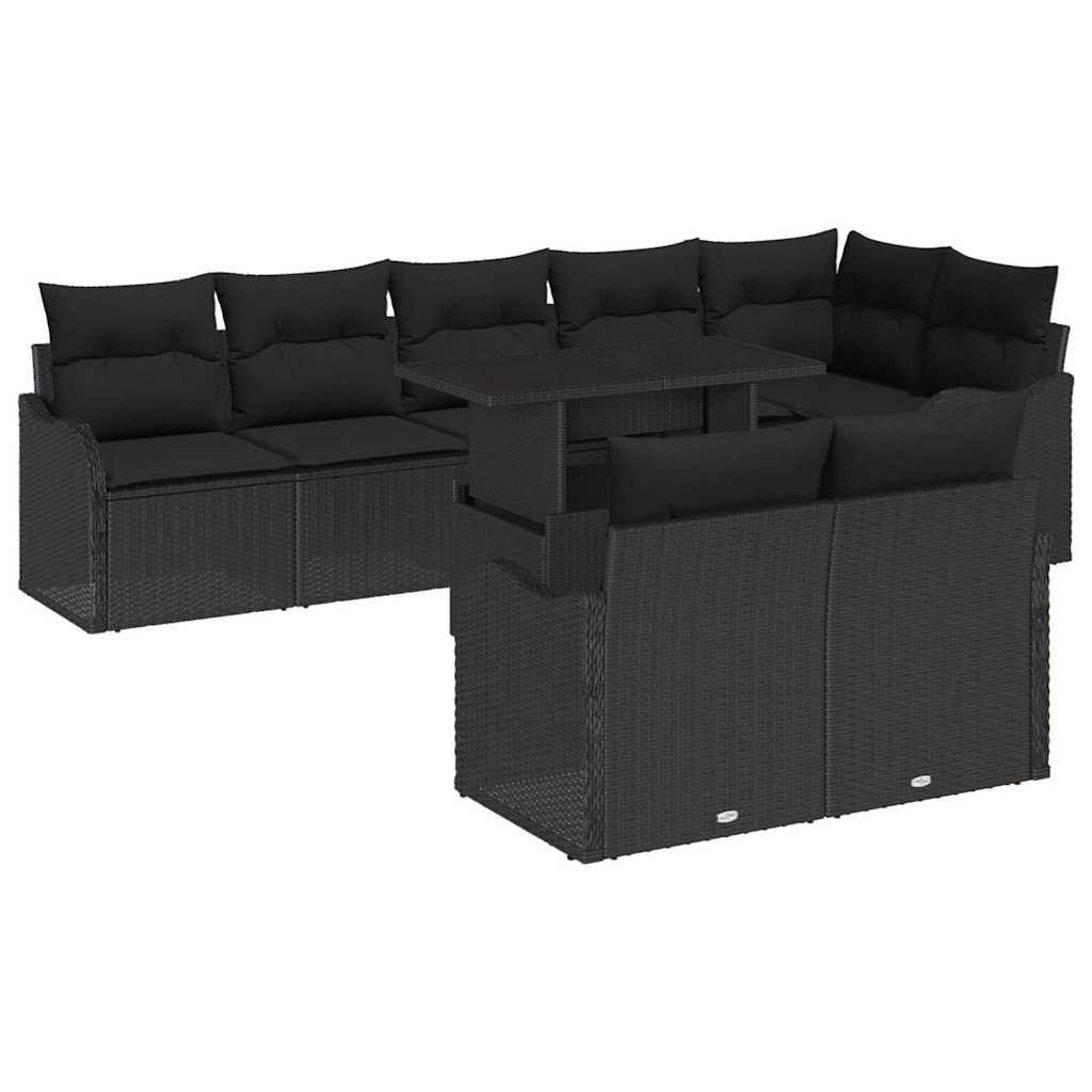 Garten-Sofa-Set 9 stk. Schwarz Poly Rattan
