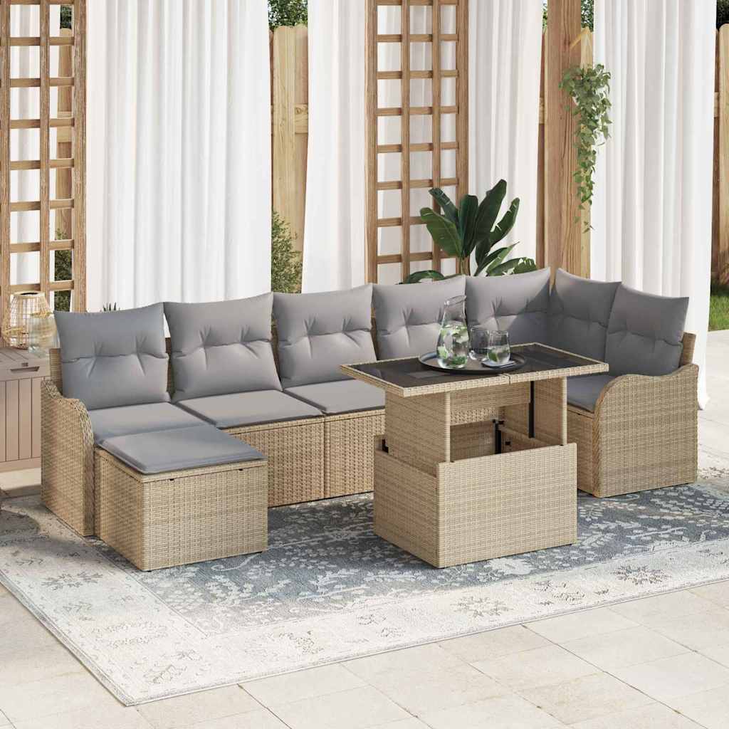 Gartensofa-set 8 stk. Beige [Synthetisch]: Poly Rattan