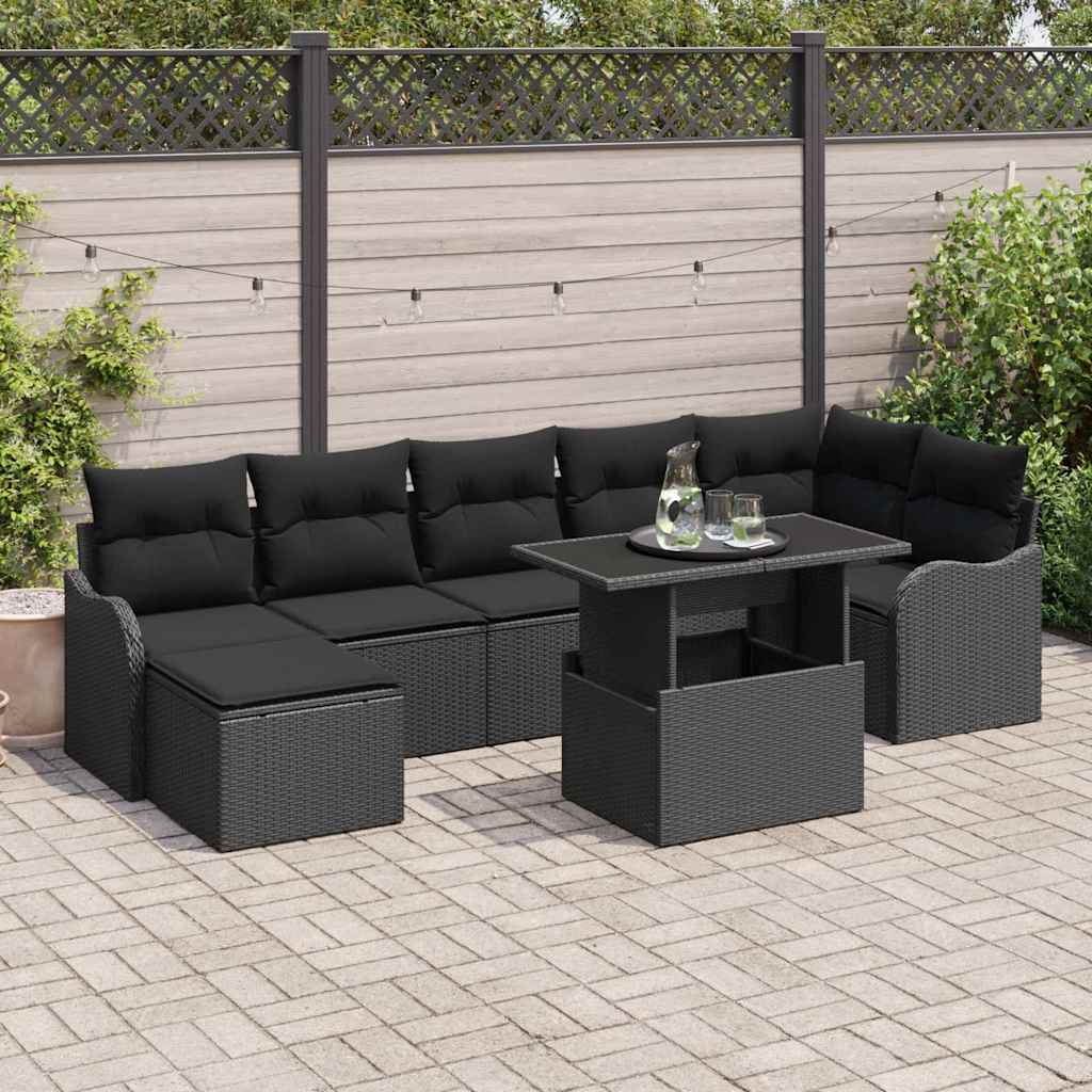 Gartensofa-set 8 stk. Schwarz [Synthetisch]: Poly Rattan