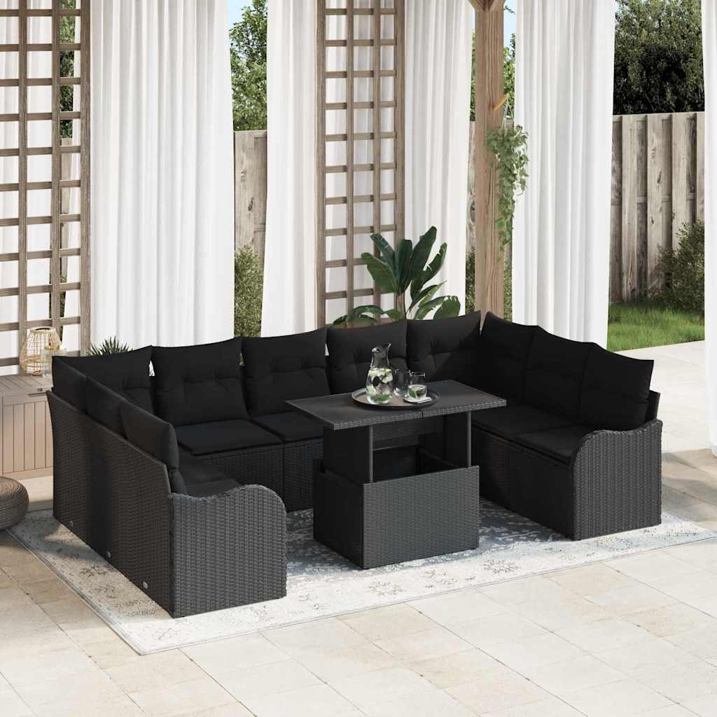 Gartensofa-set 10 stk. 9-Sitzanzahl Schwarz Poly Rattan