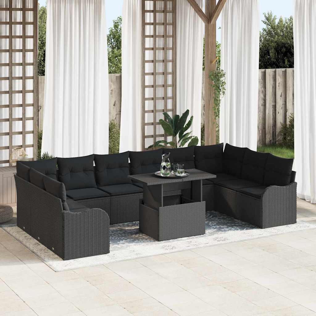 Gartensofa-set 11 stk. 10-Sitzanzahl Schwarz Poly Rattan