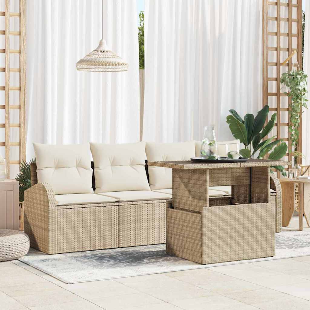 Gartensofa-set 5 stk. Beige Poly Rattan