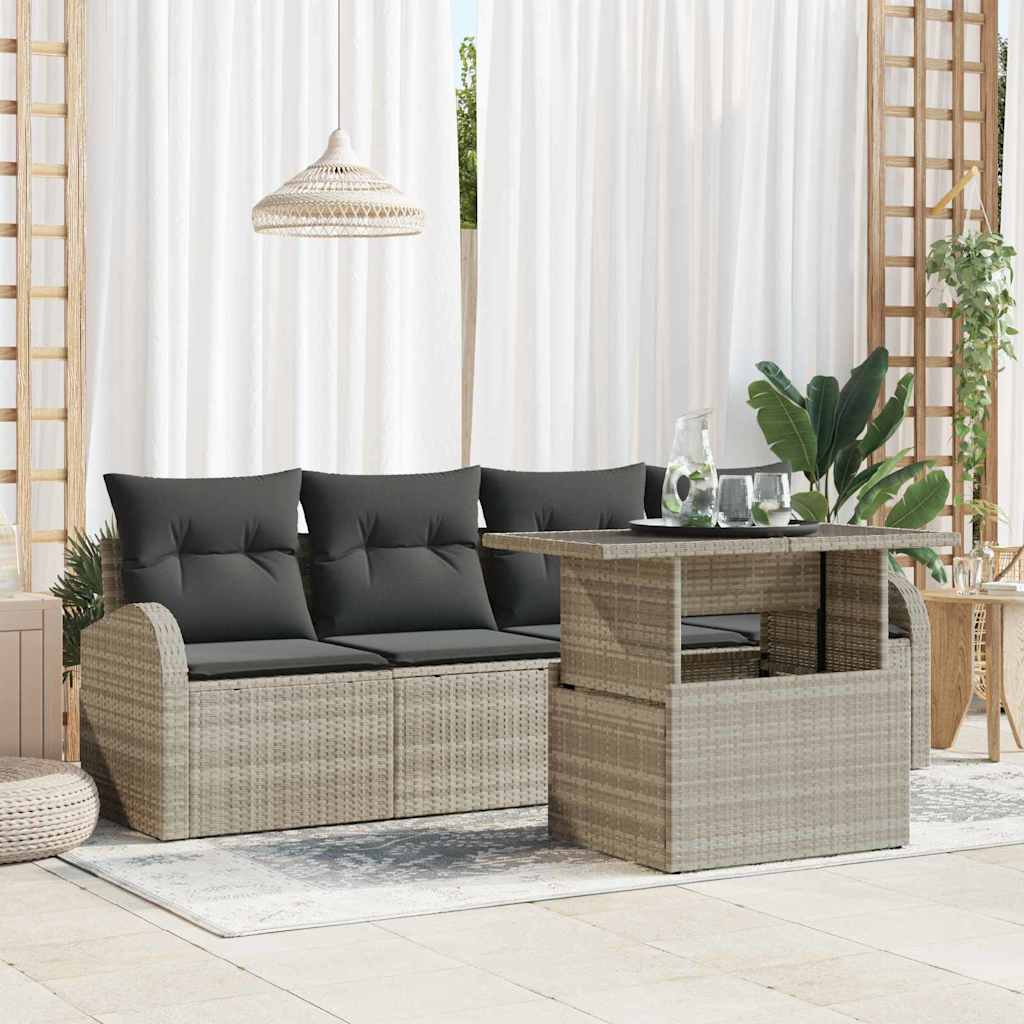Gartensofa-set 5 stk. Hellgrau Poly Rattan