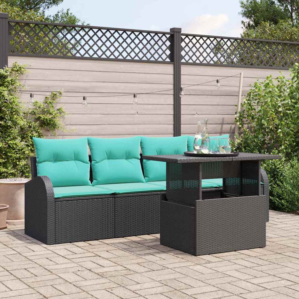 Gartensofa-set 5 stk. Schwarz Poly Rattan