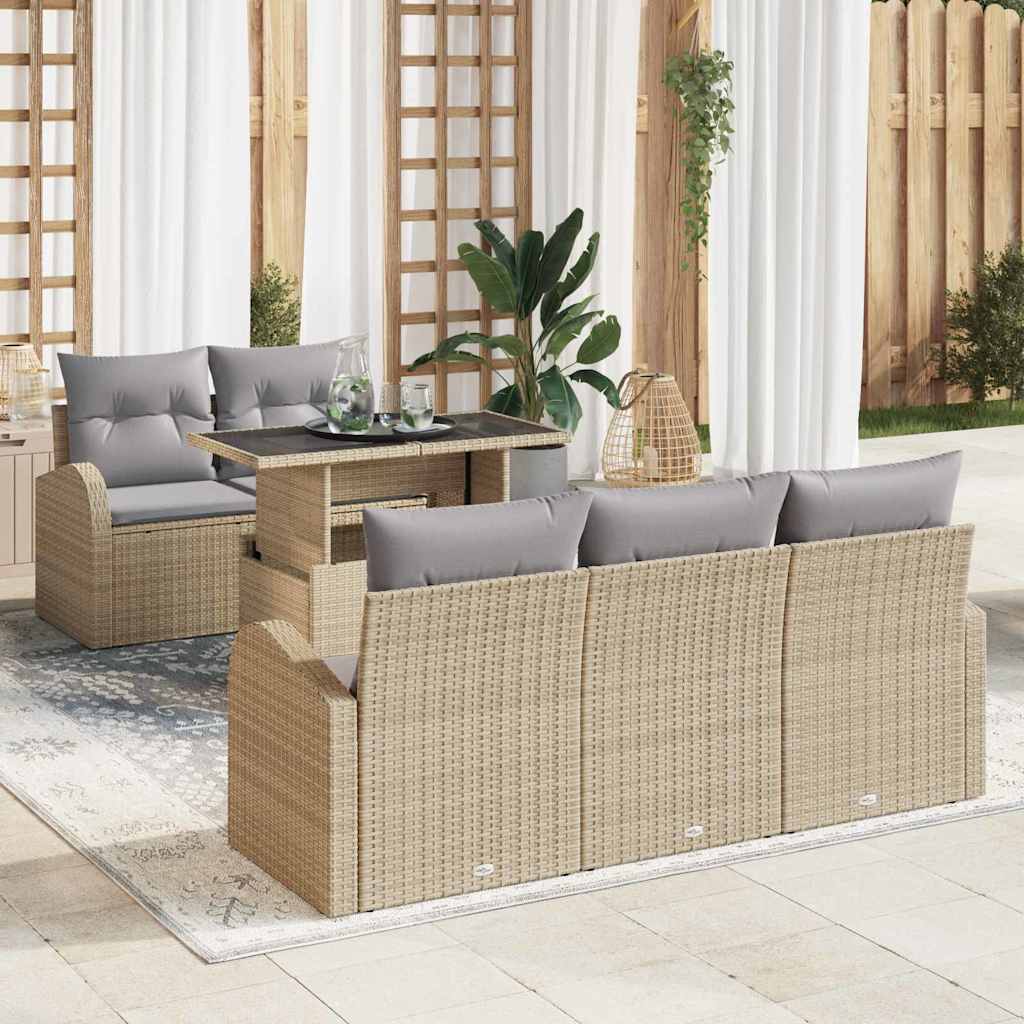 Gartensofa-set 6 Stk. Beige Poly Rattan
