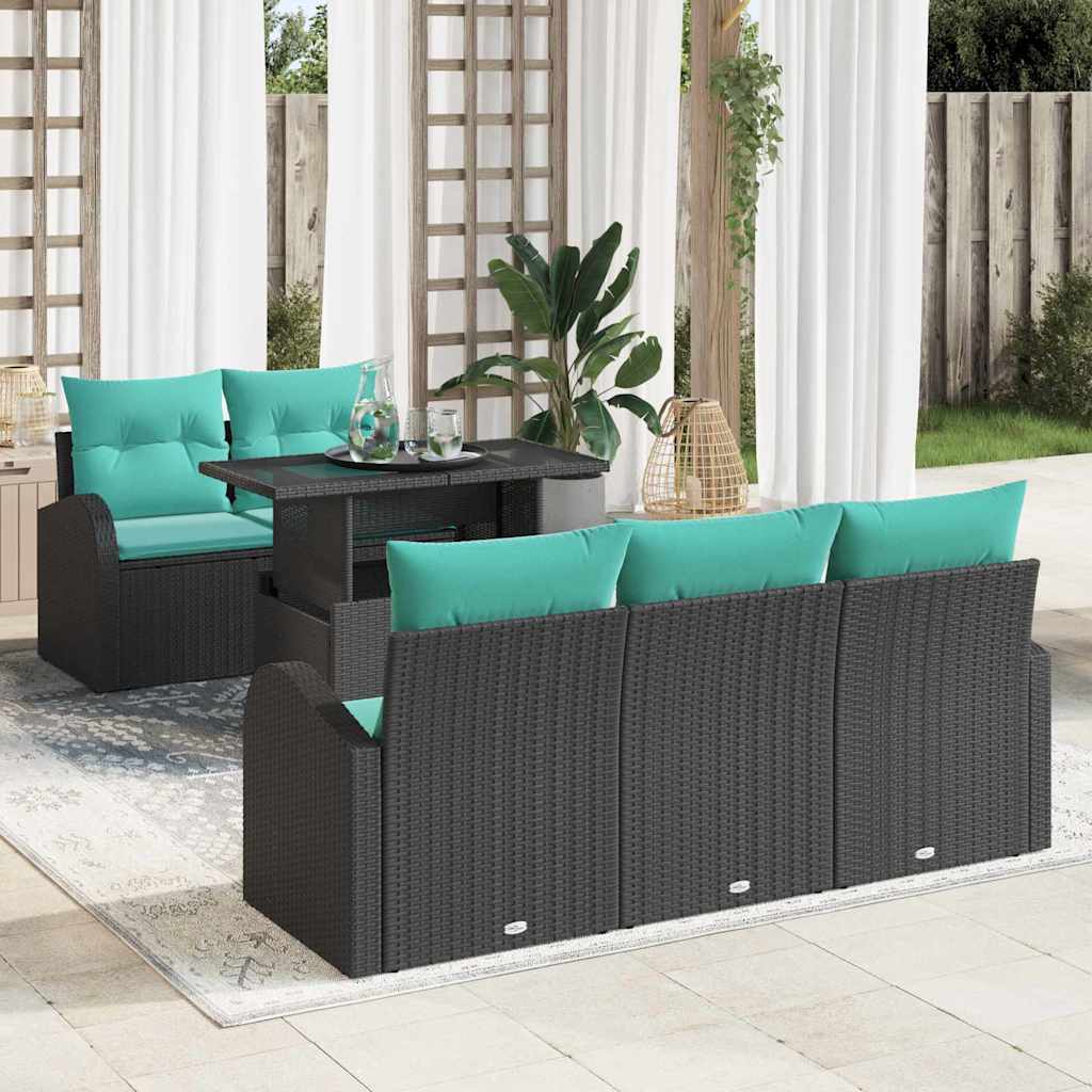 Gartensofa-set 6 stk. Schwarz Poly Rattan
