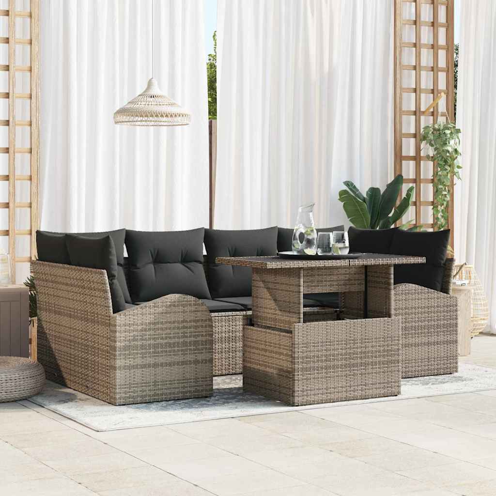 Garten-Sofa-Set 7 Stk. Grau Poly Rattan