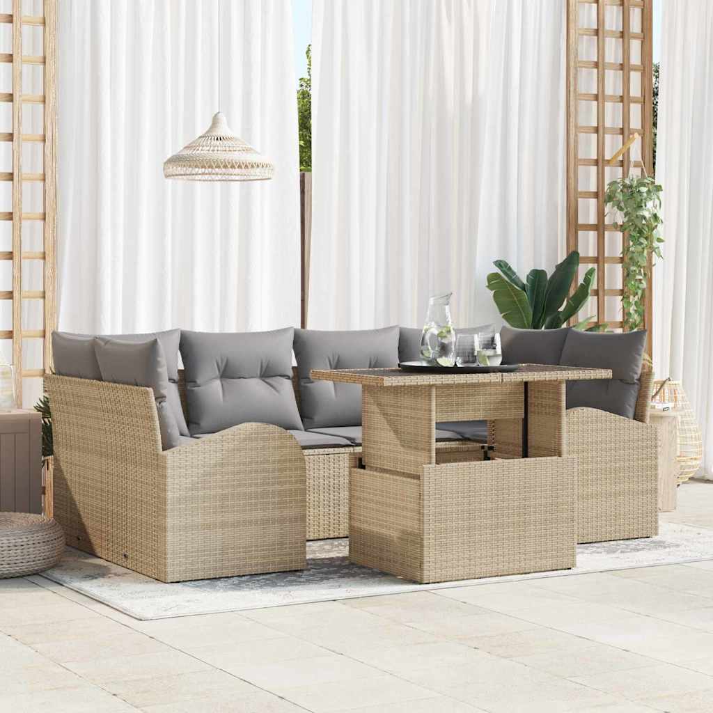 Garten-Sofa-Set 7 Stk. Beige Poly Rattan