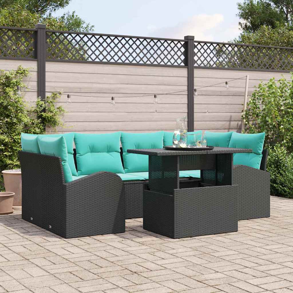 Gartensofa-set 7 stk. Schwarz und Türkis