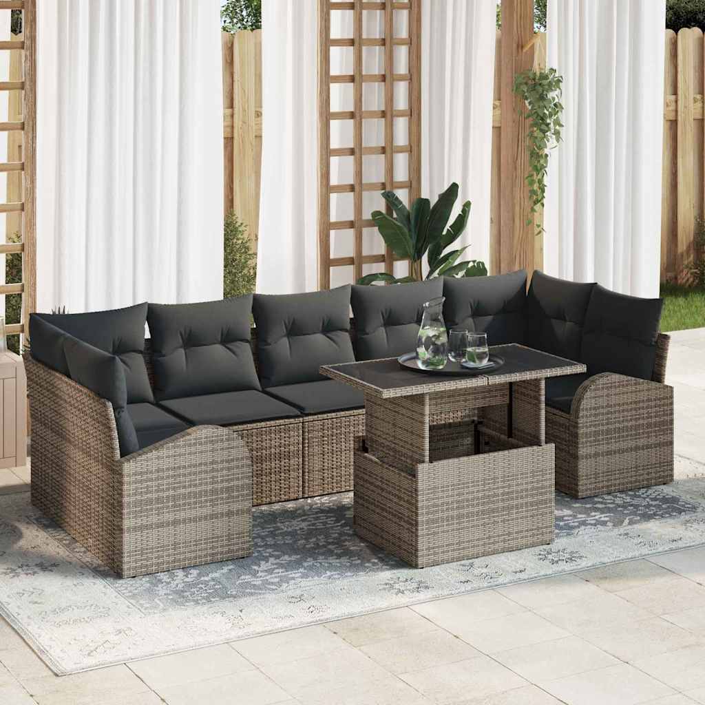 Gartensofa-set 8 Stk. Grau Poly Rattan