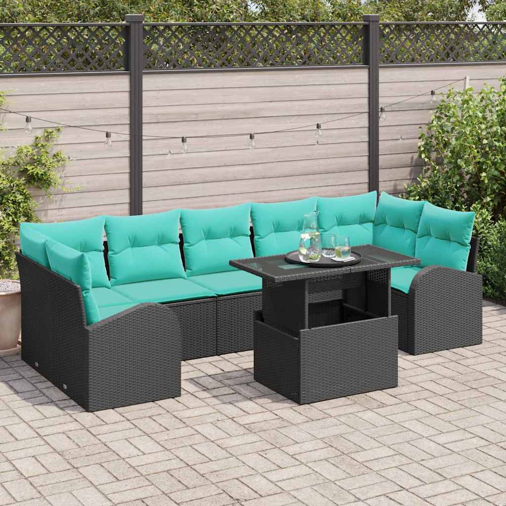 Gartensofa-set 8 stk. Schwarz Poly Rattan