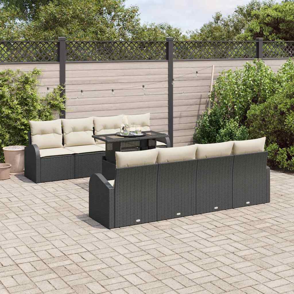 Gartensofa-set 9 stk. Schwarz Poly Rattan